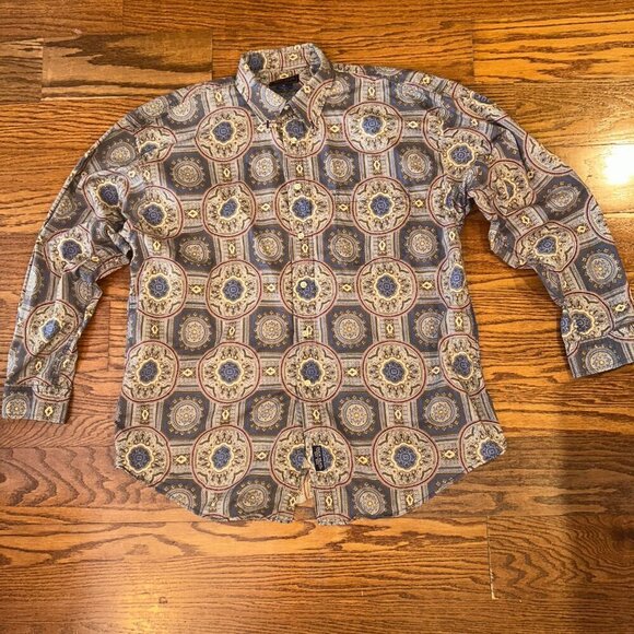 Vintage Retro 90s Duckhead Long Sleeve Geometric Pattern Button Up Shirt Size XL - Picture 3 of 10